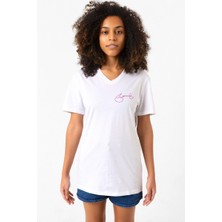 Blackpink Jennie Signature Beyaz Kadın V Yaka Tshirt