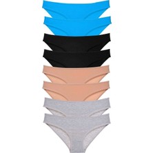 8 Adet Süper Eko Set Likralı Kadın Slip Külot Siyah Ten Gri Mavi
