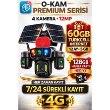 O-Kam OK336 Premium Serisi 12MP 4 Kameralı 4g Çift Solar Panel Gece Görüş 1 Yıl Turkcell +128GB Hafıza