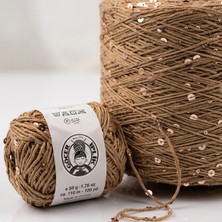 100GR Çanta Ipi / Örgü Ipi %100 Pamuk Renk Koyu Bej 3+6 Gümüş Pullu Yumaklar 50GR x 2 =100GR