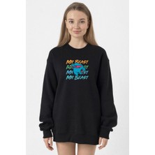 Tshirthane Mr Beast Lettern Siyah Kadın 2ip Sweatshirt