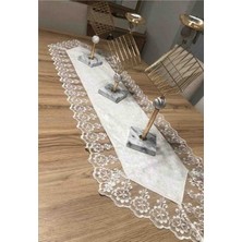 Koray Home Kadife Dantel Detaylı Masa Örtüsü Runner Krem