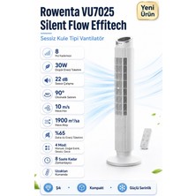 Rowenta Flow Effitech Beyaz Kule Vantilatör, 30W Enerji Tasarruflu Motor, 8 Kademe, Sessiz Gece Modu