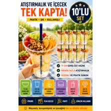 Open City 10'lu Set Atıştırmalık Hazneli Bardak 350 ml Pipetli Pet Piknik Sinema Parti Içecek Bardağı Seti 17 cm