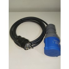Kırkdabir Şarjlı Araç ve Üniteler Için 3x2,5mm Ttr (H05VV-F) Seyyar Adaptör Kablo - Bemis Kauçuk Ups Topraklı Monofaze Fiş & 3/32A Cee Norm Uzatma Priz - Siyah / Mavi Renk