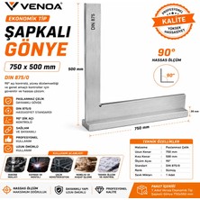 Venoa Ekonomik Tip Şapkalı Gönye 750x500 mm DIN 875 Paslanmaz Çelik Hassas Ölçüm Gönyesi