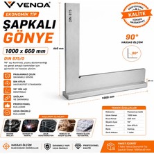 Venoa Ekonomik Tip Şapkalı Gönye 1000x660 mm DIN 875 Paslanmaz Çelik Hassas Ölçüm Gönyesi