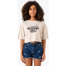 Christmas Vibes Bej Kadın Crop Tshirt