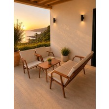 Dekoroom's Viento 2-1-1 Bahçe Balkon Mobilyası,sehpalı, Kahve Iskelet Kumaş Rengi 04 Cappuccino Ekoseli