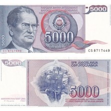 Benim Koleksiyonum Yugoslavya, 5.000 Dinar (1985) P#93A Çil Eski Yabancı Kağıt Para