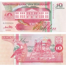 Benim Koleksiyonum Surinam, 10 Gulden (1996) P#137 Çil Eski Yabancı Kağıt Para