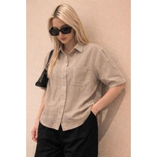 Muzotex Muslin Kumaş Kısa Kollu Basic Kadın Gömlek