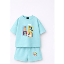 Fasardi Bluey Baskılı Oversize %100 Pamuk Tişört Şort Çocuk 2li Takım