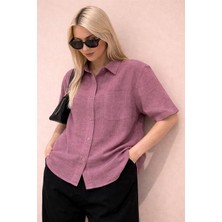 Muzotex Muslin Kumaş Kısa Kollu Basic Kadın Gömlek
