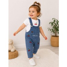 Durukoza Kız Bebek Bahçıvan Salopet Takım Kiraz & Çilek Nakışlı %100 Pamuk 2'li Takım 6-24 Ay