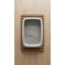 AfroTeak Pisiletto - Kedi Tuvaleti Kabı Paspası - 40X60 cm Kilitlenebilir Tekerlekli Teak Ağacı Altlık