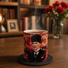 Mergen Craft & Studio Mustafa Kemal Atatürk Tasarımlı Baskılı Kupa Bardak | Türk Kilim Motifli Etnik Tasarım | Koleksiyonluk Porselen Kupa