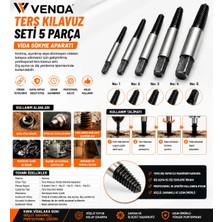 Venoa Ters Kılavuz Seti 5 Parça Vida Sökme Aparatı Kırık Vida Çıkarıcı Civata Sökücü Diş Açma Takımı