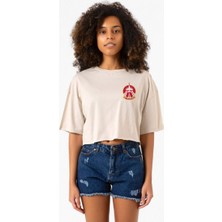 Top Gun Wingman Bej Kadın Crop Tshirt