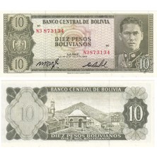 Benim Koleksiyonum Bolivya, 10 Bolivianos (1962) Çil Eski Yabancı Kağıt Para