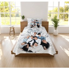 Hediyechy Stray Kids Temalı Desen Baskılı Tek Kişilik Pike Takımı