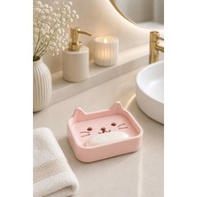 Arvella Studio Kedi Figürlü Katı Sabunluk ve Bulaşık Süngeri Standı | Minimal Tasarım Banyo ve Mutfak Sabunluk | Drenajlı Sevimli Sabun ve Bulaşık Süngeri Organizer - NEO03 Pudra