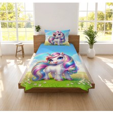 Hediyechy Unicorn Temalı Desen Baskılı Tek Kişilik Pike Takımı