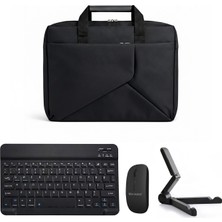 Microcase Huawei Matepad 11.5 2026 ile Uyumlu Macbook Laptop Çantası 2 Bölmeli + Bluetooth Klavye+Mouse+Tablet Standı Siyah AL5568