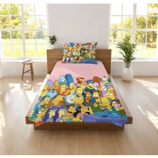 Hediyechy Simpsons Temalı Desen Baskılı Tek Kişilik Pike Takımı