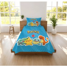 Hediyechy Pikachu Temalı Desen Baskılı Tek Kişilik Pike Takımı