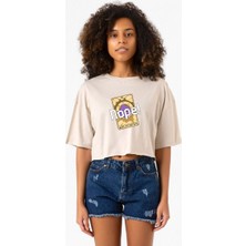Wheel Of Fortune Nope Bej Kadın Crop Tshirt