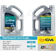 GVA Motor Yağı 4 Lt 0W20 Tam Sentetik Apı Sn Hıbrıt Araçlar Için