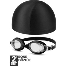 Markince Set Yüzücü Gözlüğü Kumaş Bone Set Yüzme Havuz Deniz Gözlüğü