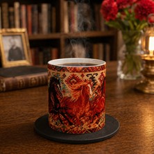 Mergen Craft & Studio Türk Atları ve Kilim Motifli Baskılı Kupa Bardak | Bozkır Temalı Etnik Tasarım Porselen Kupa | Koleksiyonluk Kahve ve Çay Kupası