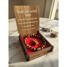 Meneva Aksesuar Kaplan Gözü Taşı Doğal Taş Ahşap Kutulu Kolye, Bileklik Seti