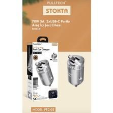 Azurtech Fulltech Ftc-02 70W Araç Içi Hızlı Şarj Cihazı – 2x Usb-C Pd, 3A Süper Hızlı Şarj, Çinko Alaşımlı Metal Gövde, 12V/24V Uyumlu