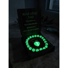 Meneva Aksesuar Kedi Gözü Doğal Taş Ahşap Kutulu Kolye, Bileklik Seti