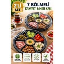 Open City 2'li Set 7 Bölmeli Kahvaltı Meze Kabı Kapaklı 26 cm Tek Kullanımlık Salata Sunum Kabı Seti