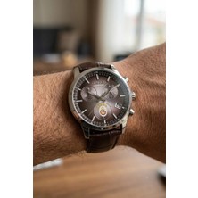 Quantum Galatasaray Erkek Kol Saati | 42 mm Paslanmaz Çelik Kasa, Kahverengi Deri Kordon,