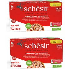 Schesir Ton ve Karidesli Tam ve Dengeli Jöleli Multipack Kedi Konservesi 6 x 50 Gr. 2 Li Paket