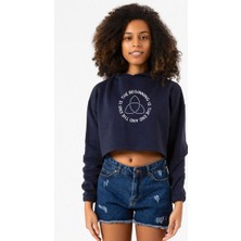 Tshirthane Dark The Beginning Lacivert Kadın Crop Kapşonlu