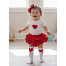 Mars Baby BALBÖCEĞİKİDS Kız Bebek Çocuk Kırmızı Fırfırşort Kalp Figürlü Badili Çoraplı Takım