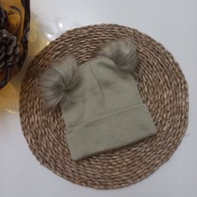 Mars Baby Kız Bebek Çocuk Düz Bej Çift Ponponlu Bere