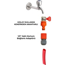 Musluk Adaptörü Kendinden Anahtarlı Kelepçeli - 1/2" Hortum Adaptörlü  Jak Bağlantı Aparat 2 Parça Kolay Bağlantı