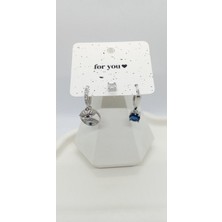 Silver Renk Mavi Taşlı Küpe Seti