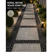 40X40 5 Adet Ahşap Desenli Dekoratif Beton Adım Taşı Doğal Beton Renkli Bahçe ve Peyzaj Taşı