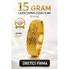 Aks Gold 22 Ayar TSE Belgeli (15 GRAM) Lazer Çapraz Çizgili 15 mm Ajda Altın Bilezik İşçiliksiz