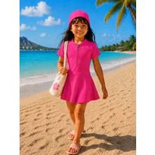 My Kids Wear Kız Çocuk  Kısa Kollu Fermuarlı Mayo Uv Korumalı Deniz ve Havuz Mayosu 12850