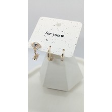 Gold Renk Taş Detaylı Küpe