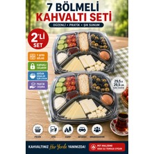 Open City 2'li Set Tabldot 7 Bölmeli Kapaklı Kahvaltı Seti Pet Piknik Ofis Brunch Servis Kabı 29,5cm Xl